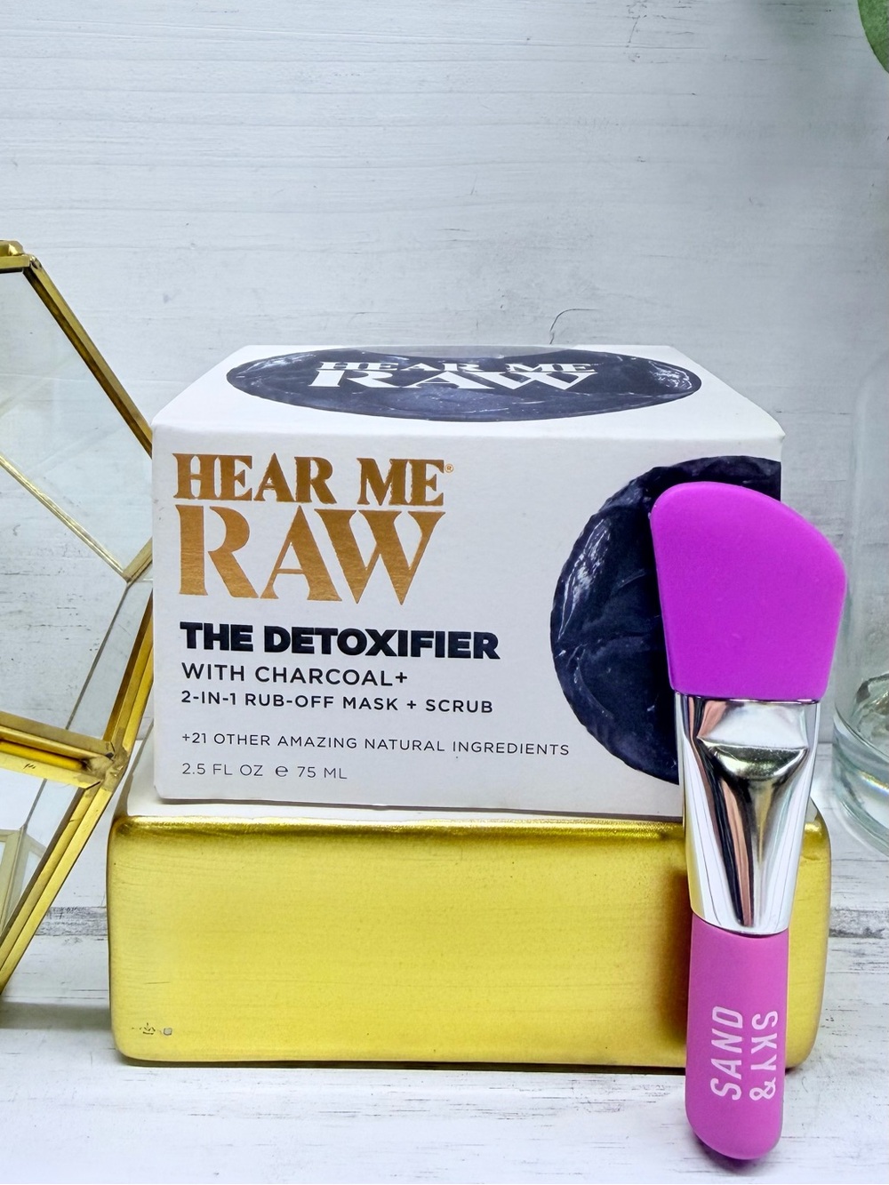 HEAR ME RAW THE DETOXIFIER 2-IN-1 RUB OFF MASK + SCRUB CHARCOAL MASK + BRUSH NWT
